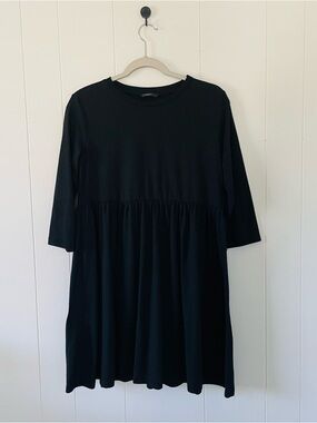 SHEIN Black Midi Babydoll Dress with Crew Neck